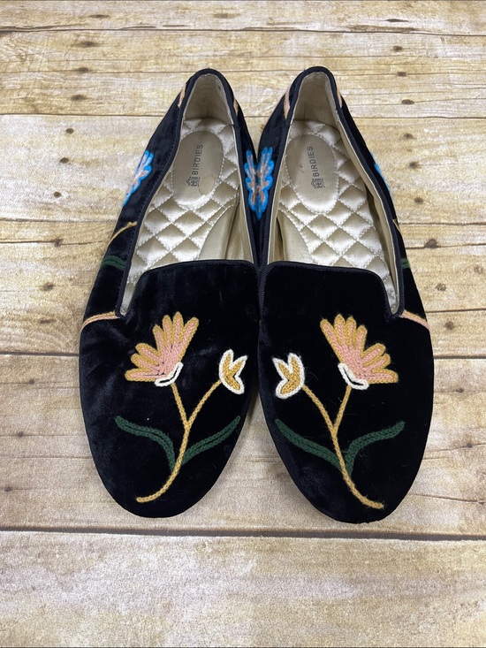Birdies Shoes - Birdies Black Velvet Floral Embroidered Loafers size 9.5